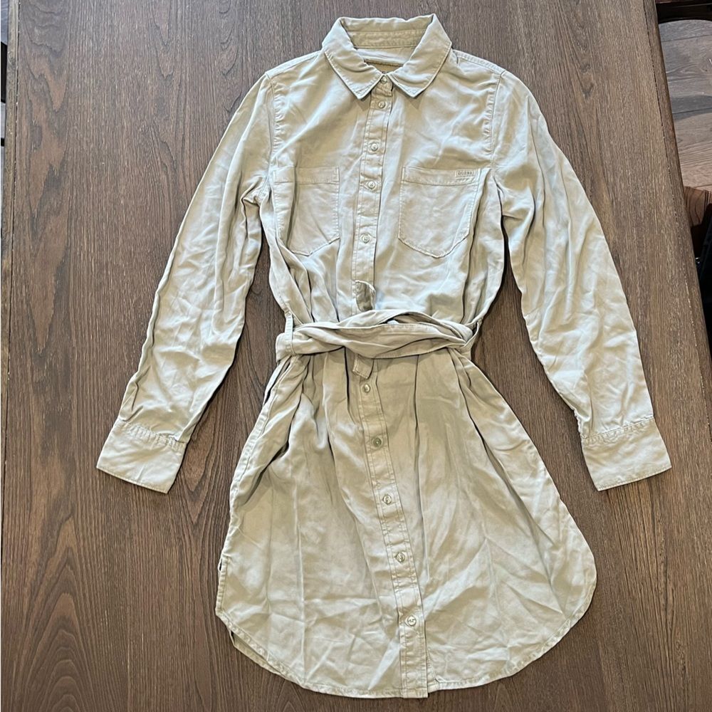 NWOT Guess Light Green Button Front Shirt Tie Wrap Dress Collared Size S